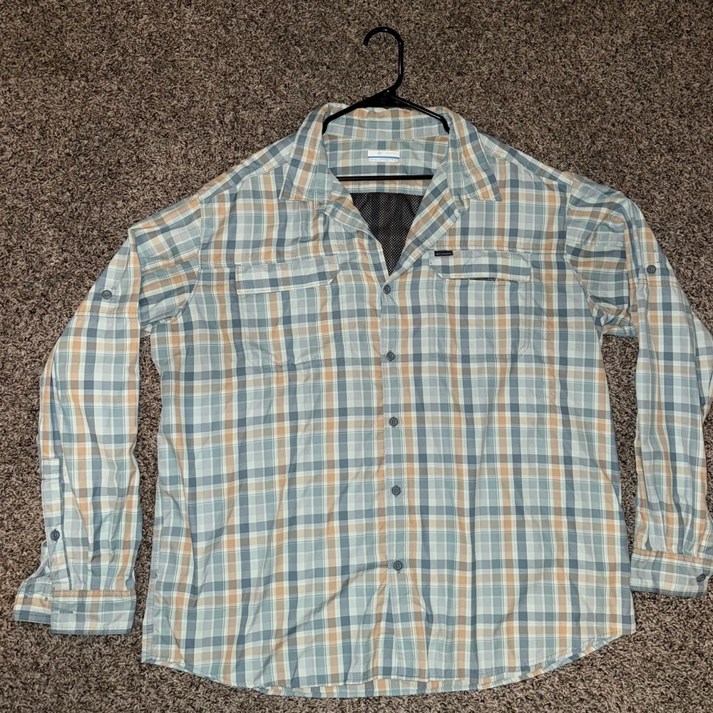 Columbia Men's Plaid Shirt - Blue and Tan